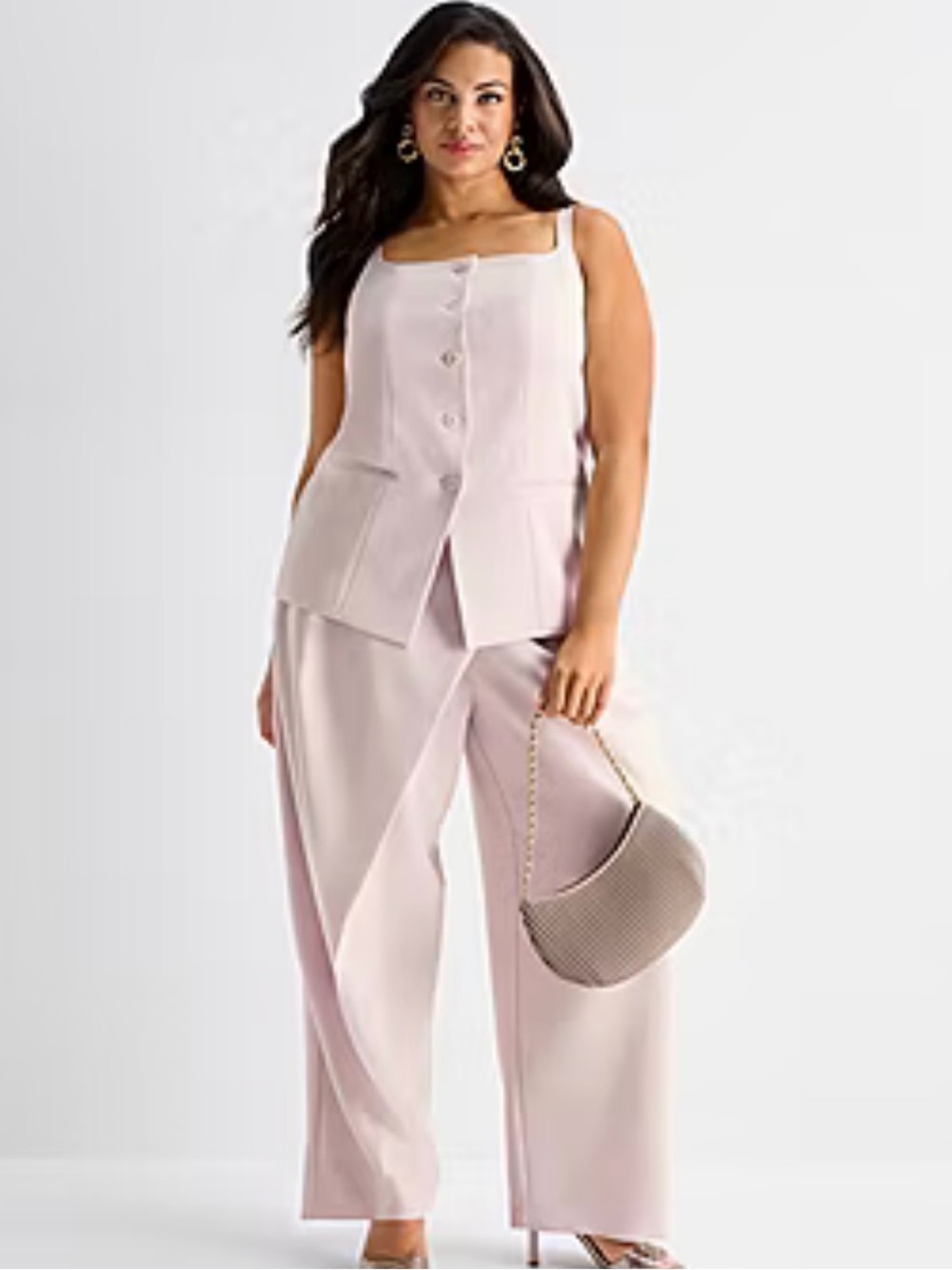 jcpenney Blush Pink Wide-Leg Pants with Matching Button-Front Top